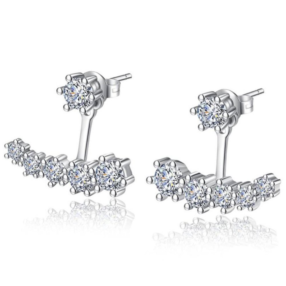 Silver Front Back Double Sided Cubic Zircon Stud Earrings - Picture 5 of 6